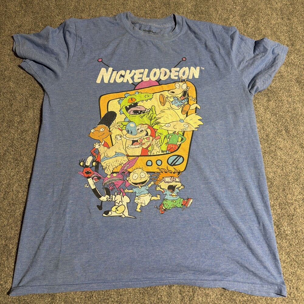 Nickelodeon Graphic T-Shirt Mens Size Large Blue Short Sleeve Cartoon Shows